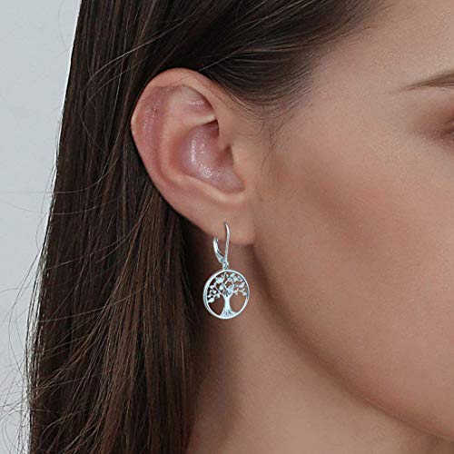 Agvana Sterling Silver Tree of Life Earrings for Women Cubic Zirconia CZ Family Tree Leverback Dangle Drop Earrings Anniversary Birthday Gifts for Women Women Grandma Wife Her2