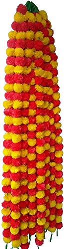 Image of Plastic Marigold Flower Garlands Decorations (Red & Yellow) 5 Feet Long (30 Flowers in Every Garland) Pack of 5 Pieces