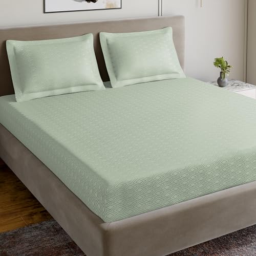 Image of Home Ecstasy 100% Cotton Jacquard Bedsheet for King Bed, 300 TC, Premium Woven Design, 1 Bedsheet (108 x 108 Inches) with 2 Pillow Covers, Light Green