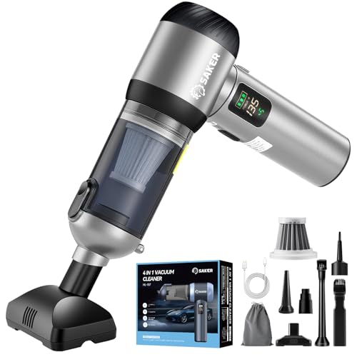 Saker Car Vacuum Portable Cordless 20000Pa Suction Power 4 in 1 Handheld Vacuum&Air Duster with LED Light Type-C Charge Portable Mini Vacuums for Car, Home, Office, Pet HL157 Silver