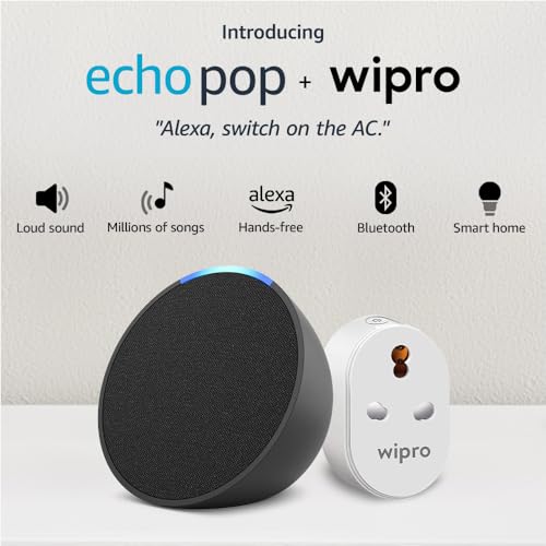 Image of Echo Pop (Black) Smart Home combo with Wipro 16A Smart Plug