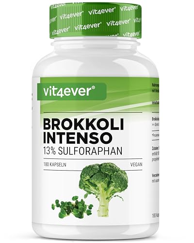 Extracto de Brócoli - 180 Cápsulas - 1300 mg por Dosis Diaria - 13% de Sulforafano - Brotes de Brócoli - Alta Dosis - Vegano - Sin Aditivos innecesarios