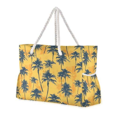 JUNZAN Vintage Yellow Tropical Beach Tote Bag with Handles Swim Pool Bag Beach Totes Bags for Women with Waterproof Pockets