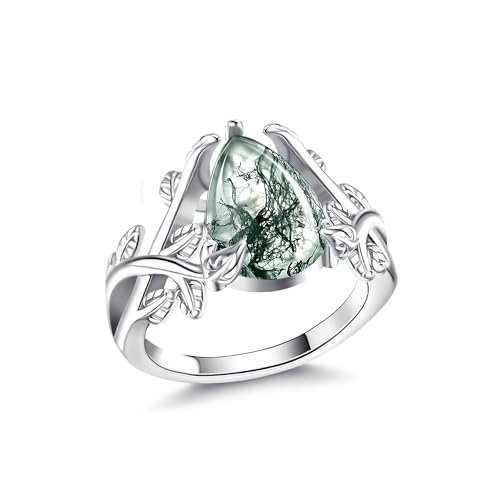 Moss Agate Rings for Women Promise Engagement Rings Jewelry Gifts for Women