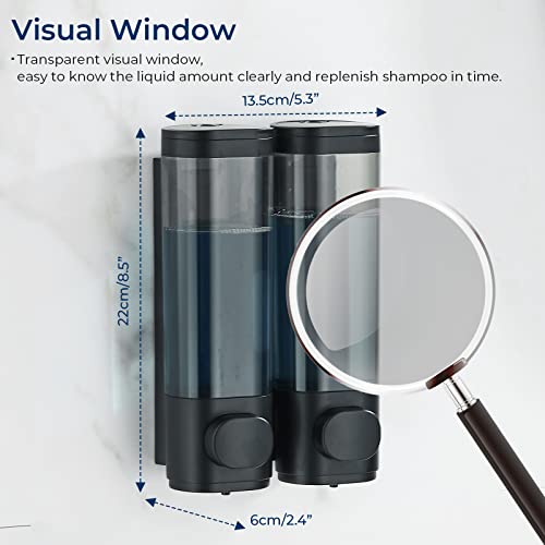 Modunful Shower Dispenser 2 Chamber No Drill Wall Mounted Shampoo & Conditioner Dispenser for Bathroom Shower Wall Mounted Shampoo Conditioner Body Wash Dispenser for Bathroom,Large Capacity(Black) - Image 4
