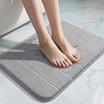 Yimobra Memory Foam Bath Mat, Soft and Comfortable, Super Water Absorption, Non-Slip, Thick, Machine Wash, Easier to Dry for Bathroom Floor Rug, 43 x 61 cm, Gray