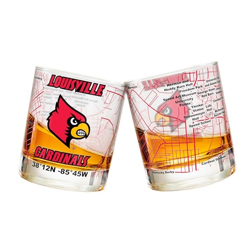 Image of Greenline Goods - University of Louisville Cardinals College Whiskey Glasses (Set of 2), 10 oz - Full-Color Logo + Campus Map