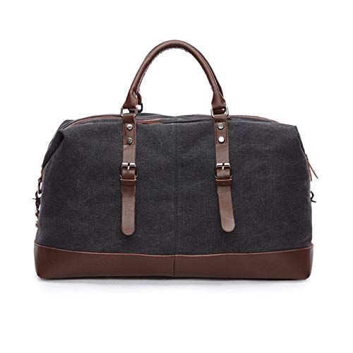 Mala De Viagem Masculina Executiva De Lona E Couro Compartimento Para Notebook Grande E Resistente - ZAFIN (Preto)