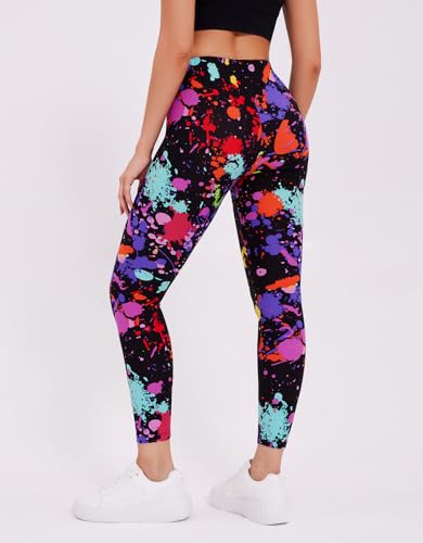Image of sissycos Women's 80s Leggings Neon Artistic Splash Printed Buttery Soft Stretchy Pants