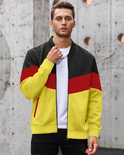 Image of HYPESTFIT Mens Lightweight Jacket Casual Bomber Jacket Color Block Varsity Coat
