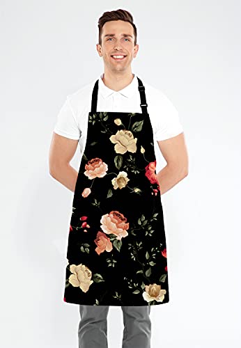 Lefolen Watercolor Floral Pattern With Of Roses Adjustable Bib Apron Kitchen Cooking Baking Gardening Apron For Women Men #TOP3