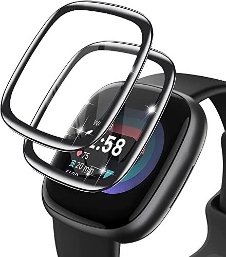 LAUGCIHE [Lot de 3] Compatible pour Fitbit Versa 4 protecteur d'écran en verre trempé, [mise à niveau du film de couverture complète incurvé 3D] étanche anti-rayures pour Fitbit Versa 4