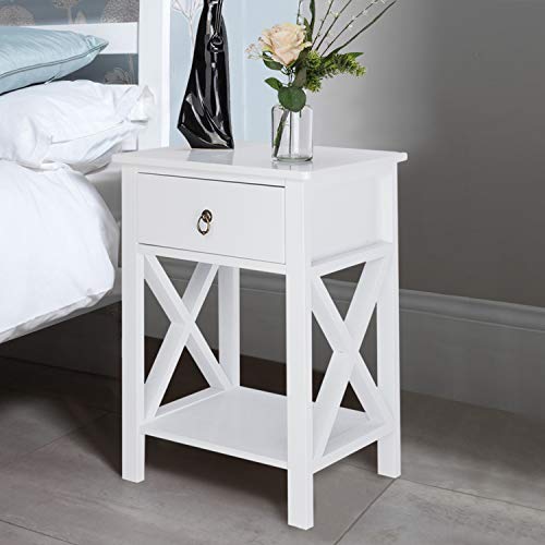 Image of Bonnlo White Nightstand Set of 2, Night Stand Set of 2 with Drawer, Farmhouse Nightstand, End Table /Bed Side /White Side Table for Small Spaces, Kids Room, Bedroom