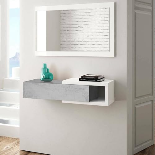 Dmora - Mobile Da Ingresso Mcallen, Entratina Reversibile Con Specchio, Mobile Per Atrio Con Cassetto, Svuotatasche Per Appartamenti, 95X26H69 Cm, Bia