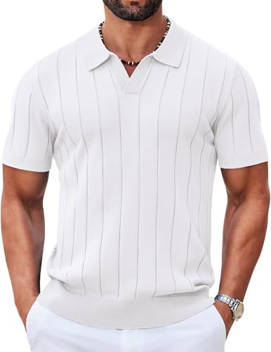 Image of COOFANDY Mens Polo Shirts Short Sleeve V Neck Knit Shirts for Men Casual Old Money Clothes Mens Golf Shirt