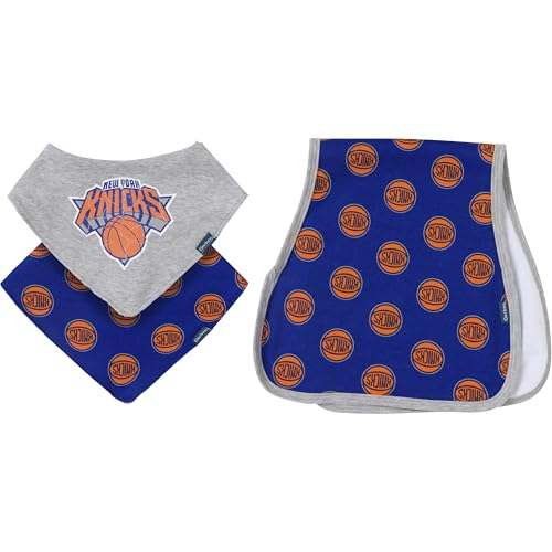 Gerber Unisex Baby NBA Team Bandana Bib and Burp Cloth Set, New York Knicks, One Size