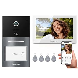 TMEZON Visiophone Connecté Filaire 2 Fils Y70,Interphone Vidéo WiFi avec Écran Tactile IP,Sonnette vidéo avec Caméra Vision Nocturne,Déverrouillage APP à Distance,Badges RFID,Detection Humaine