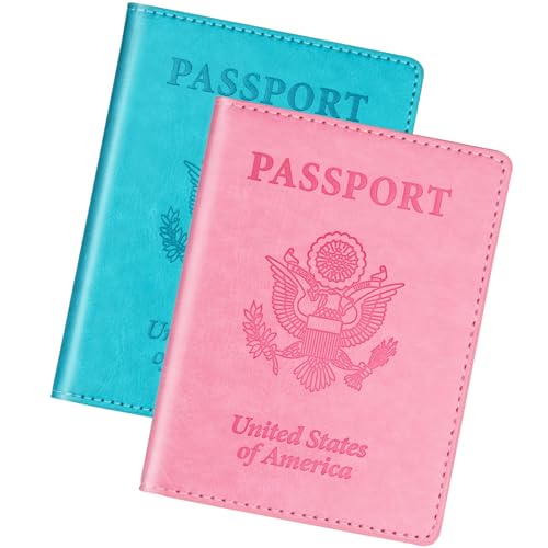 Turquoise & Pink Passport Holder, Cruise Essentials Passport Wallet Cover Case for Family Women Men, Travel Must Haves Passports Book Protector