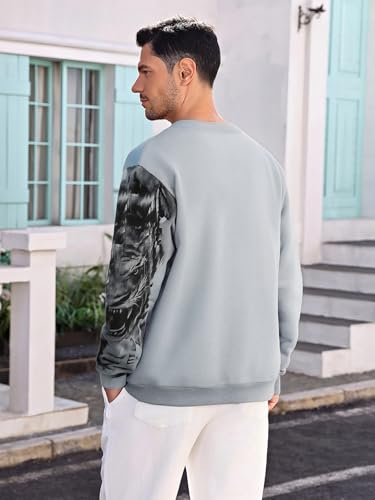 WDIRARA Men's Animal Print Drop Shoulder Sweatshirts Round Neck Long Sleeve Athletic Pullover2