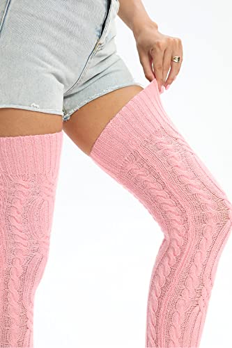 Image of YELAIVP Women's Thigh High Socks Over Knee Cable Knit Boot Stockings Winter Long Warm Leg Warmers