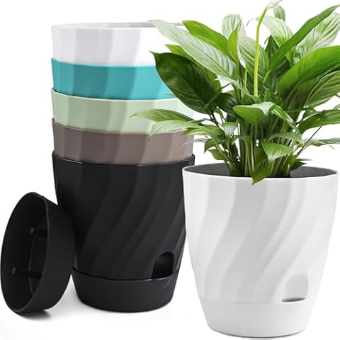 KITLAB Plant Pots with Drainage, Self Watering Pots for Indoor Plants, Home Decor Flower Pots, 6 Pack Plastic Planters Succulent Pots, Mix Color Cover