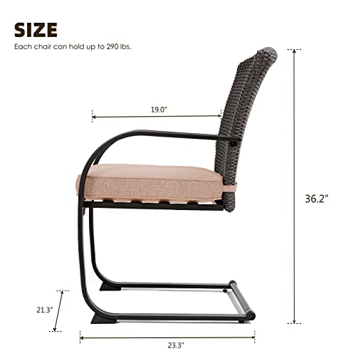 Grand Patio 4 Pieces Outdoor Patio Metal Dining Chairs, C-Spring Motion Resin Wicker Dining Chairs Set Of 4 With Seat Cushions For Lawn Garden Backyard Deck, Beige #TOP2