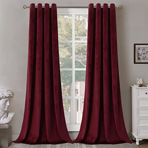 BGment Burgundy Velvet Curtains 108 Inches for Living Room Thermal Insulated Room Darkening Curtains Soft Privacy Grommet Luxury Curtains for Bedroom, Burgundy Red, 52 x 108 Inch, Set of 2 Panels