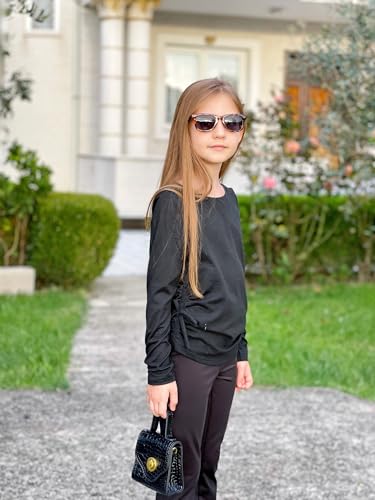 Image of Arshiner Girls Long Sleeve Shirts Ruched Knot Side Tunic Blouse Tee Tops