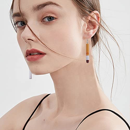 3 Pairs Creative Funny Cigarette Butt Earrings Wacky Lifelike Cigarette Unisex Dangle Cool Punk Halloween Earrings2