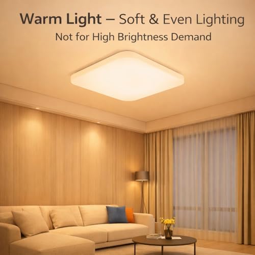 HUA QIANG WANG Square LED Ceiling Light, 430mm Large Flush Mount, 3 Color Selectable, Plastic Shade, Simple Home Lighting (120W Model), Hardwired Installation