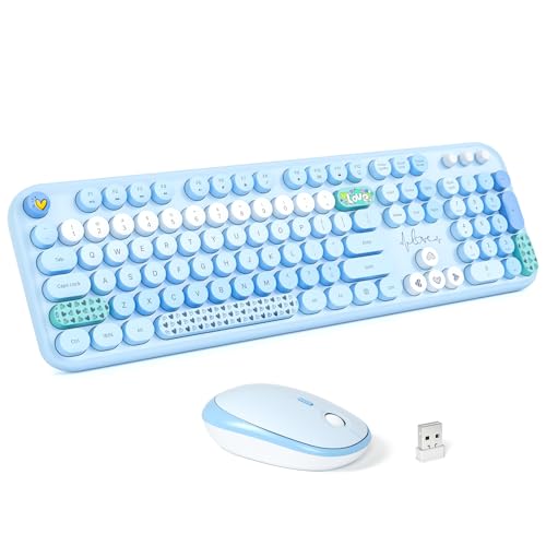 Image of MOFII Wireless Keyboard and Mouse Combo - Pale Blue Full Sized Plug and Play Colorful Computer Keyboards - 104 Keys Round Keycap USB 2.4G Cute Keyboard for Windows /Laptop /Mac /Desktop /PC