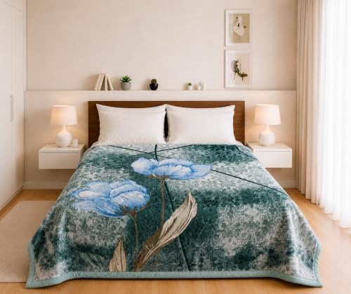 Image of Signature Exclusive Supersoft Luxury Heavy Winter Double Ply Double Bed Mink Blanket - 4.5 kg | 100% Polyester | 2.10 m x 2.40 m | Royal Luxe Comfort for Extreme Cold (Glacier Daisy)