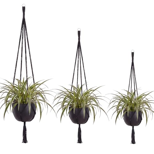 Image of EBOOT 3 Pack 33 41 48 Inch Large Macrame Plant Hanger Rope to Hang Flower Pot Plant Holder for Indoor Outdoor Decorations, 4 Legs (Black)