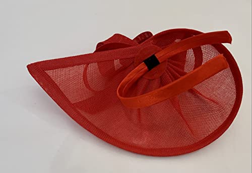 Caprilite Vegan Moon Hoop Fascinator Hat on Headband Wedding Ascot Races Bespoke Sinamay Disc (Red) - Image 3
