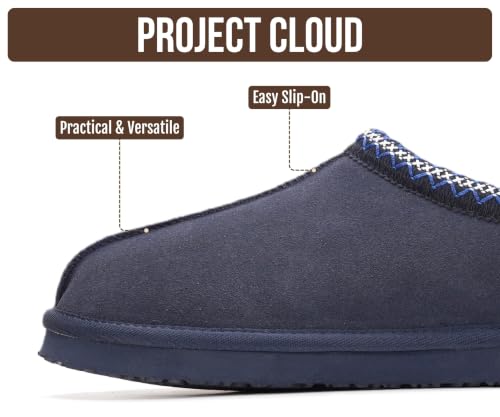 Image of Project Cloud Mens Slippers Genuine Leather Australian Shearling Slippers | Memory Foam Insole Non Slip Fuzzy Shoes Indoor Outdoor Warm Cozy Footwear Everyday Comfort Soft Lining Cushioned Sole Easy On