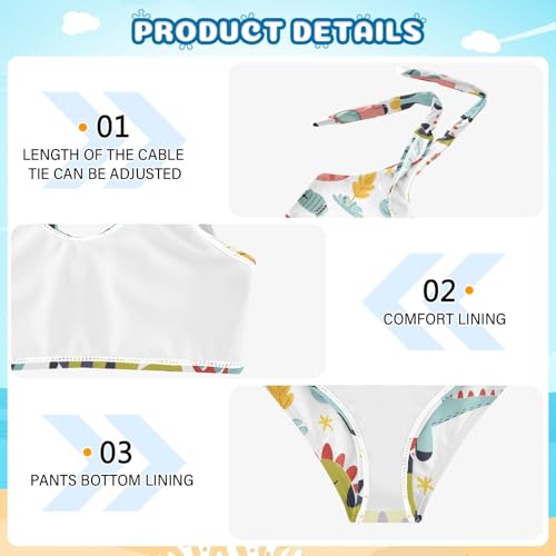 Girls' Bikini Set, Cute Dino Cars Trees Kids Swimsuit 2 Pcs Beach Bathing Suit3