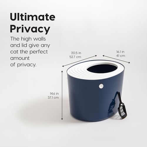 image for IRIS USA Cat Litter Box, Top Entry Litter Box with Scoop, Stylish Roun
