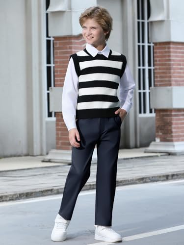 Haloumoning Boys School Uniform Chino Pants Kids Youth Drawstring Elastic Waist Twill Pants with Pockets 5-14 Years4