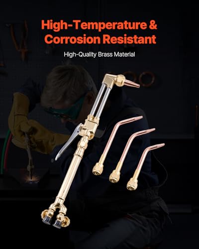 Image of VEVOR Oxygen Acetylene Torch Kit, Gas Welding Cutting Torch Kit, 14PCS Portable Oxy Acetylene Brazing Set with 177'' Long Twin-Hose, Cutting Nozzle, 3 Welding Tips & Carry Case (without Gas Cylinder)