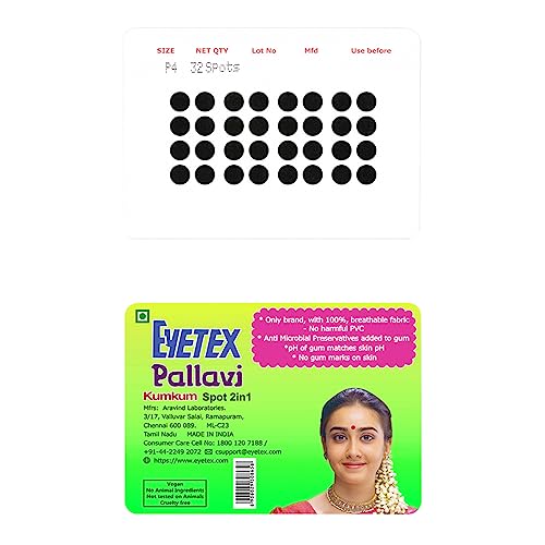 Image of Eyetex Pallavi Sticker Bindi /Pottu|Round|Aloe Vera & Papaya Extracts|Breathable Non-Irritating Velvet Fabric|P4|Black|20 Flaps