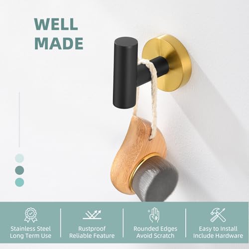 Image of Angle Simple Towel Hook Black and Gold, Bathroom Towel Holder for Wall