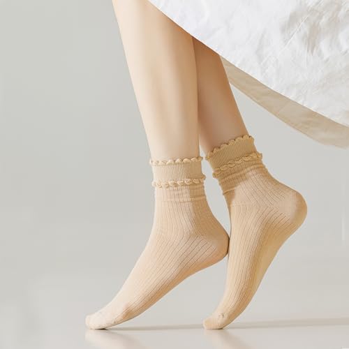 Mcool Mary Women's Ankle Socks, Breathable Cotton Crew Frilly Socks with Cute Scalloped Edges 6 Pairs3