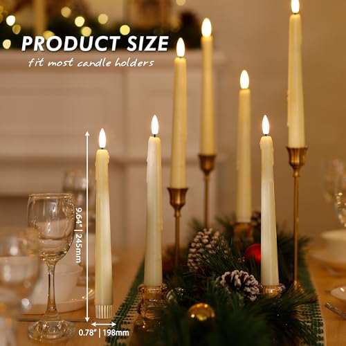 Image of Flameless Taper Candles with Two Rmote, 9.6 inch Dripless Battery Operated Candles, 6 Pack Real Wax Led Flickering Candlesticks with 3D Flame, Fake Candle for Home, Wedding, Party, Ivory