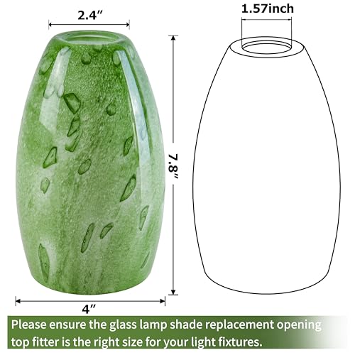 Image of GO&SO Green Glass Lamp Shade 3Pcs,7.8 inch H x 4 inch D,Oval Pendant Light Shades | 1.57 inch Fitter E26 Base,Chandelier Shades for Kitchen Island,Hanging Light Shades,Hand-Blown Art Fixtures