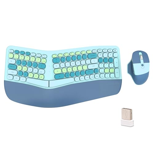 Wireless Ergonomic Keyboard and Mouse Combo with PU Wrist Rest, Carpal Tunnel Keyboard, 2.4G...