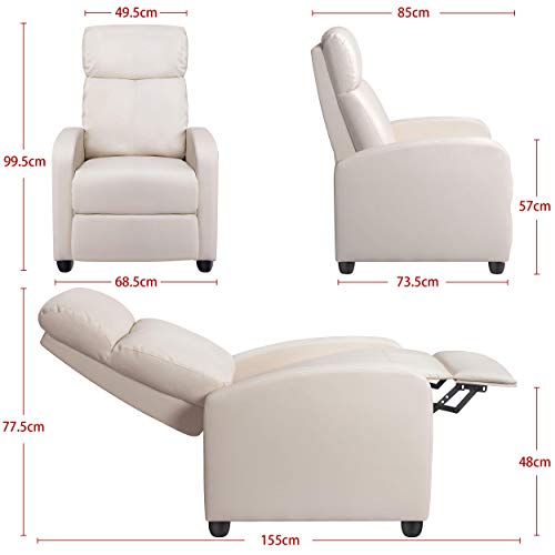 Yaheetech Recliner Armchair Single Padded Seat PU Leather Sofa Lounge Home Living Room Theater Seating W/Adjustable Leg Rest and Reclining Functions - Image 7