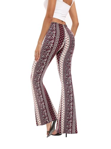Image of WSPLYSPJY Women's Print Stretch Bell Bottom Flare Palazzo Pants Trousers