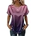 Womens Round Neck Fashion Business Tops Short Sleeve Dressy Casual Loose Satin Blouse Summer Printed Silk Shirts