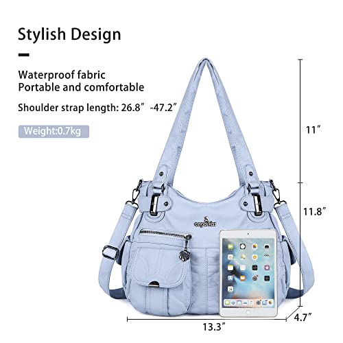 Image of Angel Kiss Women's Designer Handbag Large Double Zipper Multi Pocket Washed Leather Purse