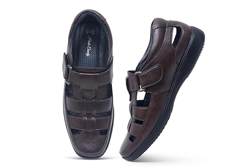 Image of Heels County Faux Leather Fisherman Sandals for Men